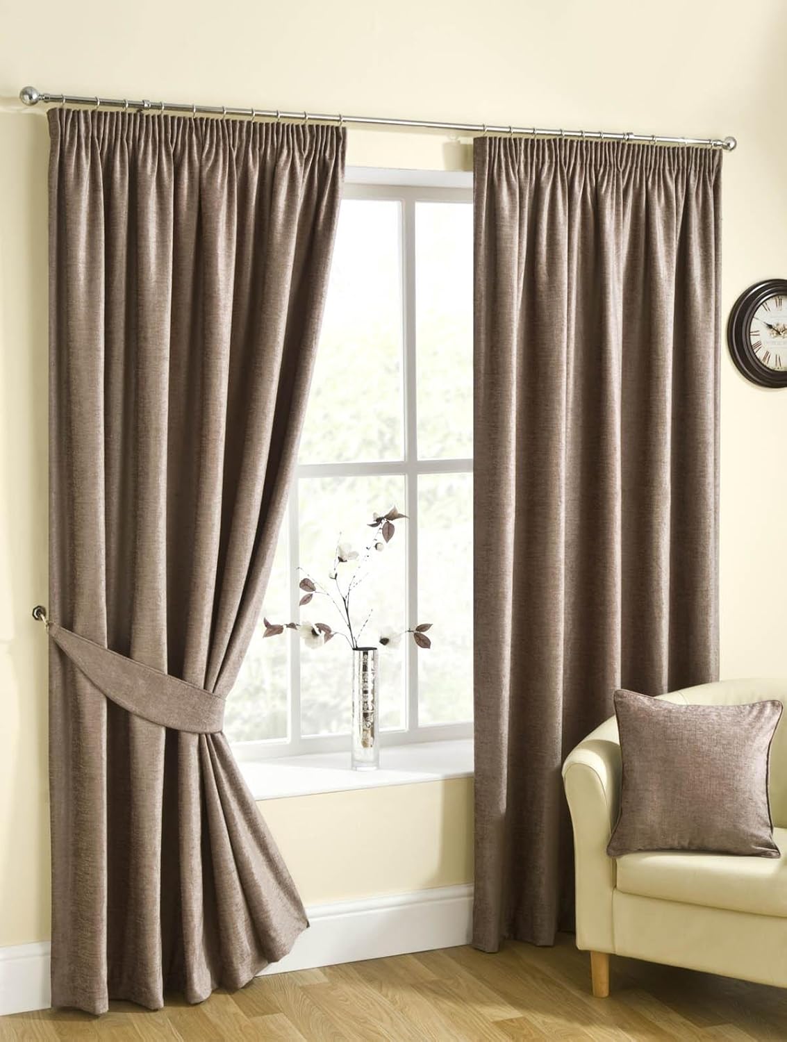Ribeiro Chenille Pencil Pleat Curtains Mink 90x108" / 229x270cm