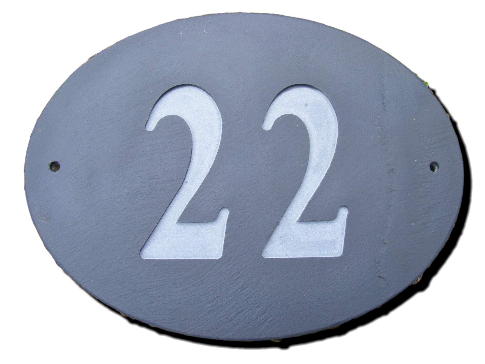 NUMBER 22 OVAL NATURAL GREY SLATE HOUSE DOOR NUMBER 7" x 6" DEEPLY ENGRAVED NATURAL SURFACE SIGN PLAQUE HOUSE WARMING GIFT (175 x 150mm) No. 22 ROUND by FastCraft UK — image 1