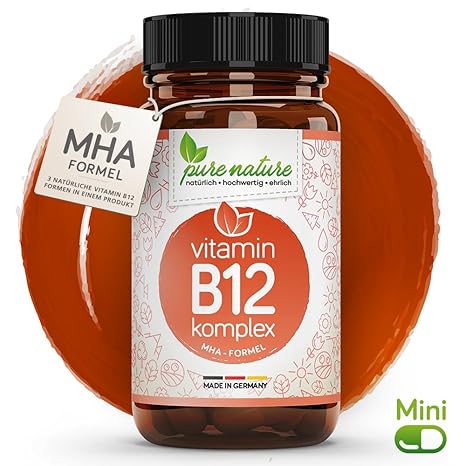 100% NATUR & REIN: Vitamin B12 KOMPLEX 3in1 MHA-Formel | MINI-Kapseln | Vegan | Hochdosiert | Deutsche Premium Qualität | Lab