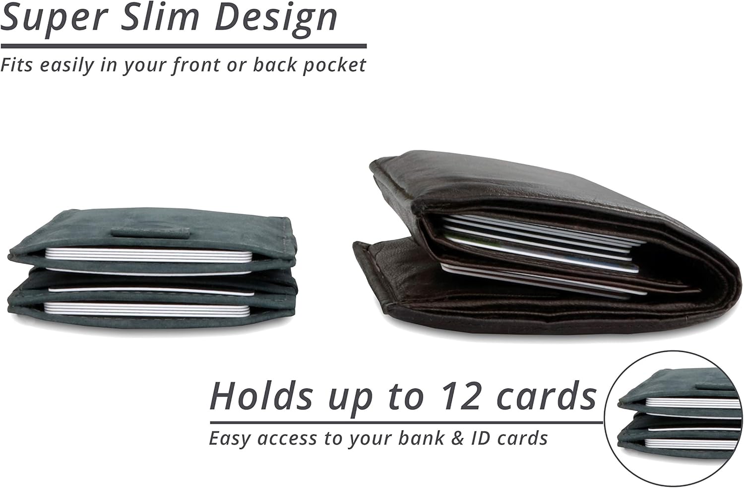 Garzini Magic Wallet with Pull-Tab, Mens Wallet Leather, ID Card Holder RFID Blocking, Slim Wallet for Men for 12 Cards, Carbon Black - Image 4