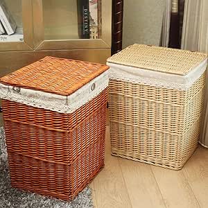 Ykun Cesta de Almacenamiento de Ropa Sucia con Tapa de Mimbre Ropa de