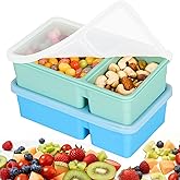 Peuyeji Reusable Silicone Snack Containers with Clear Lids, 2-Pack Double Compartment Food Storage Boxes, Leakproof Bento Snack Box for Sauce, Fruit & Condiments – Ideal for Travel, Work & Picnic