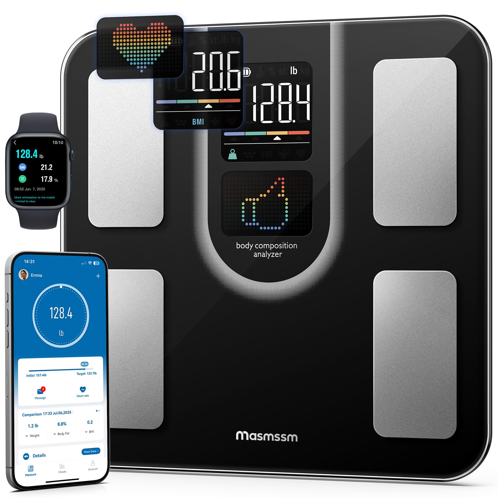 Photo 1 of Masmssm Scale for Body Weight, FSA&HSA Eligible, Smart Scale with 9-in-1 VA Display, Bathroom Scale with 22 Body Metrics, Heart Rate, BMI, Body Fat, Muscle Mass, Compatible with iOS & Android