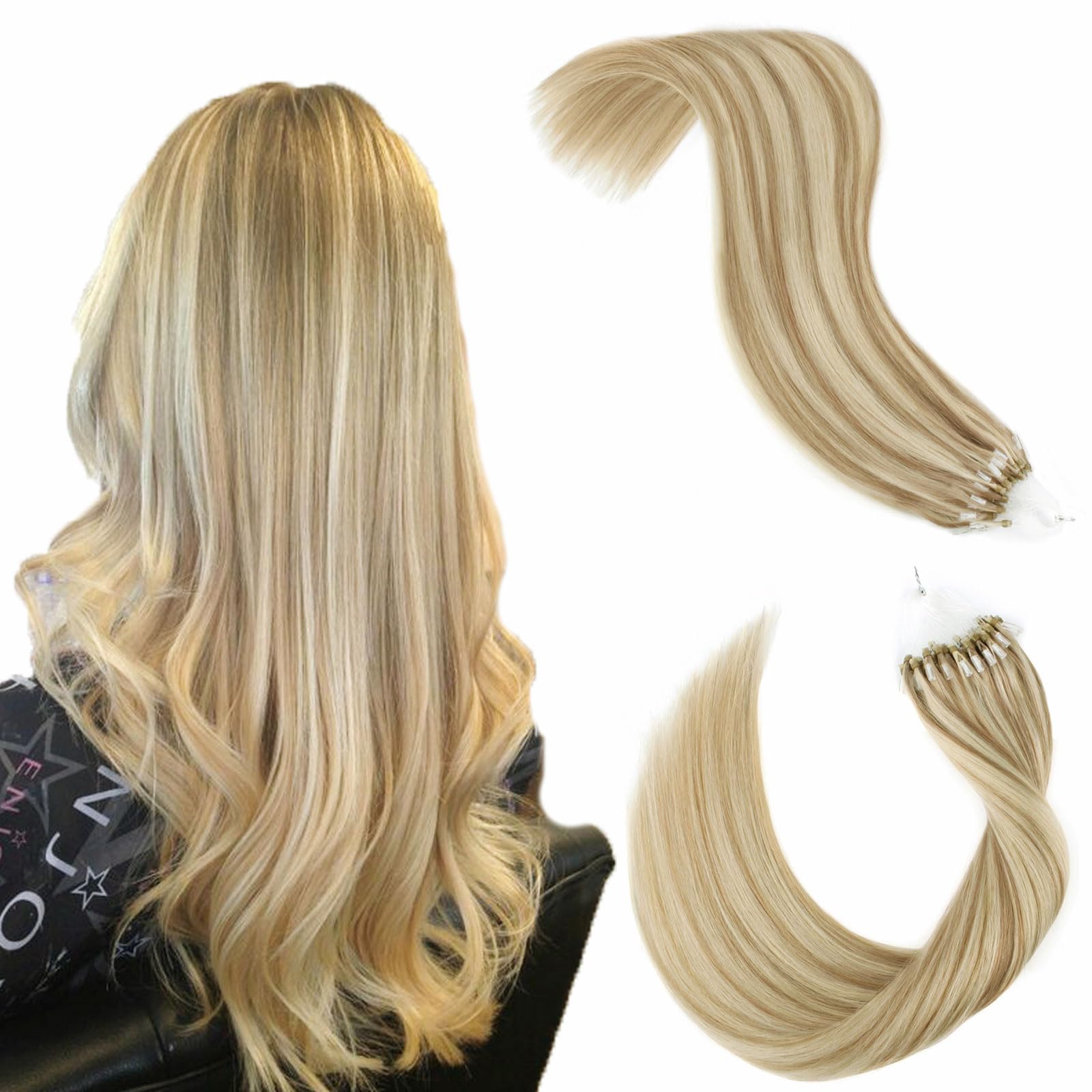 ABH AmazingBeauty Hair Micro Ring Hair Extensions 100% Remy Hair Remy Soft Hair Extensions 18 Inch Micro Bead Extensions Ash Brown Mixed with Platinum Blonde Micro Link Hair Extensions 50strands 50g โ image 1