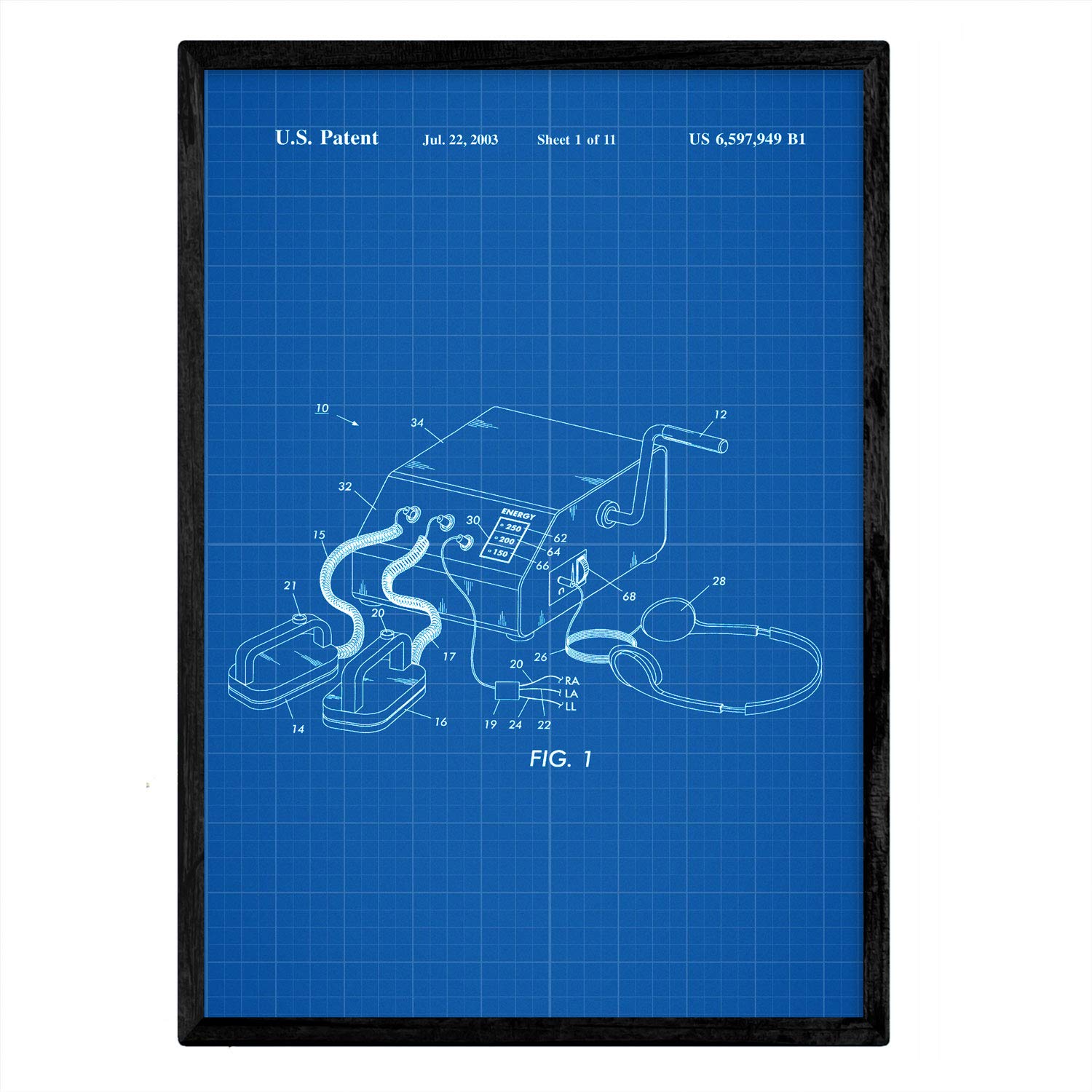 Nacnic Poster patent Defibrillator. Sheet with old design patent A3 size with blue background — image 1
