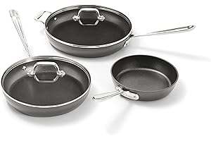 All-Clad HA1 Hard Anodized Nonstick Fry Pan Set – 5-Piece Cookware, 8", 10", 12" Skillets with Lid, Induction Compatible, Ove