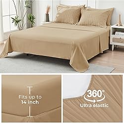 HYMOKEGE Khaki Queen Comforter Set Seersucker 7