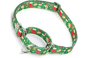 YOUALSO Christmas Martingale Collar for Dogs, Green Cheistmas Xmas Dog Collar No-Slip Escape Proof Choke Cinch Soft Nylon Training No Pull Dog Collars Adjustable for Small Medium Large Breed Pet Dogs, L