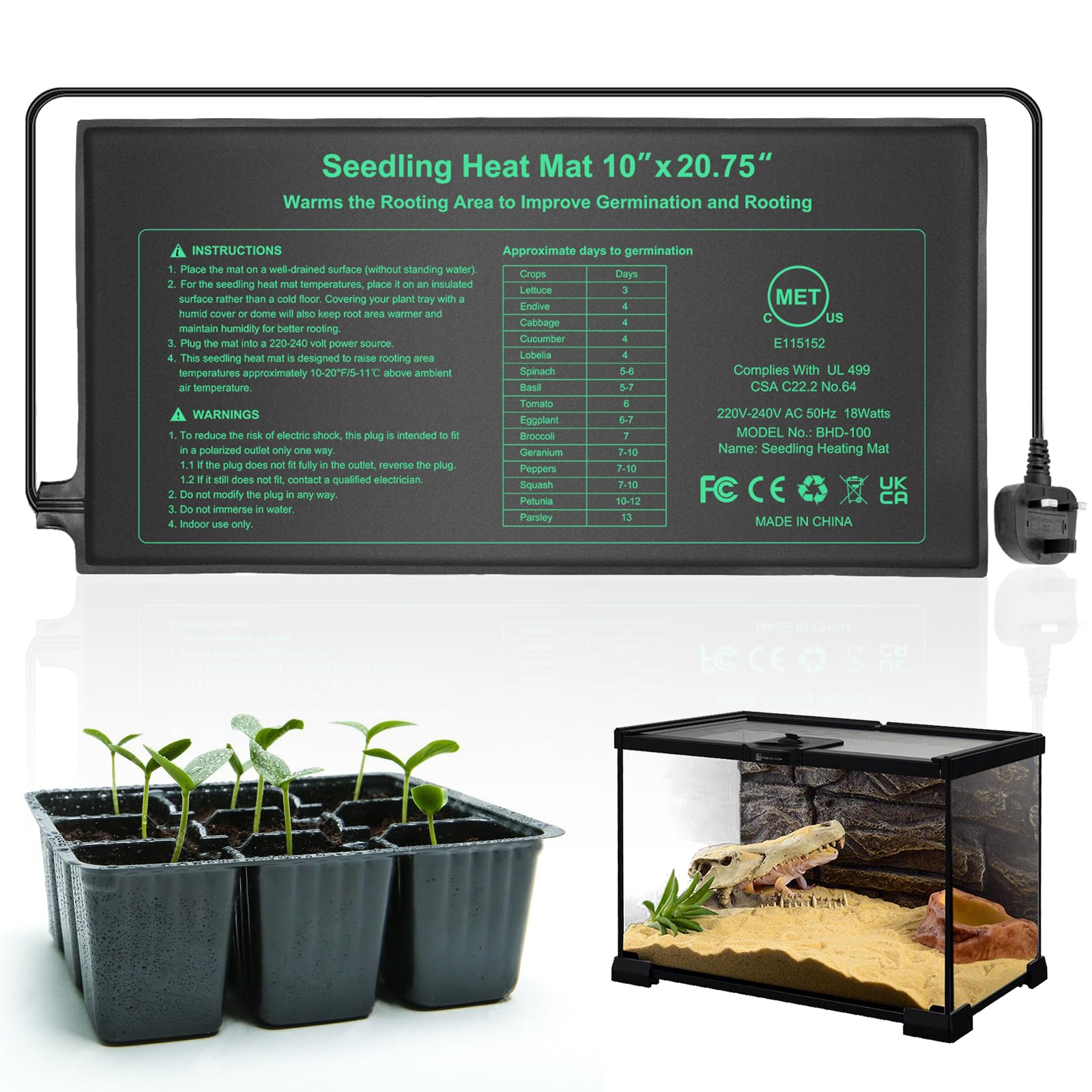 HYDGOOHO Durable Seedling Heat Mat 53 x 25 cm,Waterproof Hydroponic Heating Pad,Greenhouse Heating Pad for Seedling and Germination-1pack