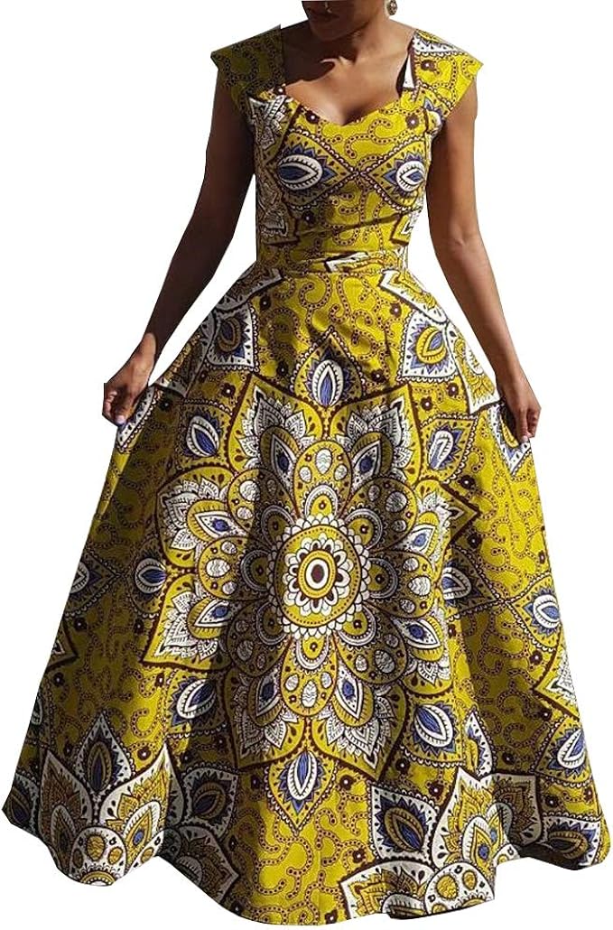 fashion sleeveless floral print maxi dress