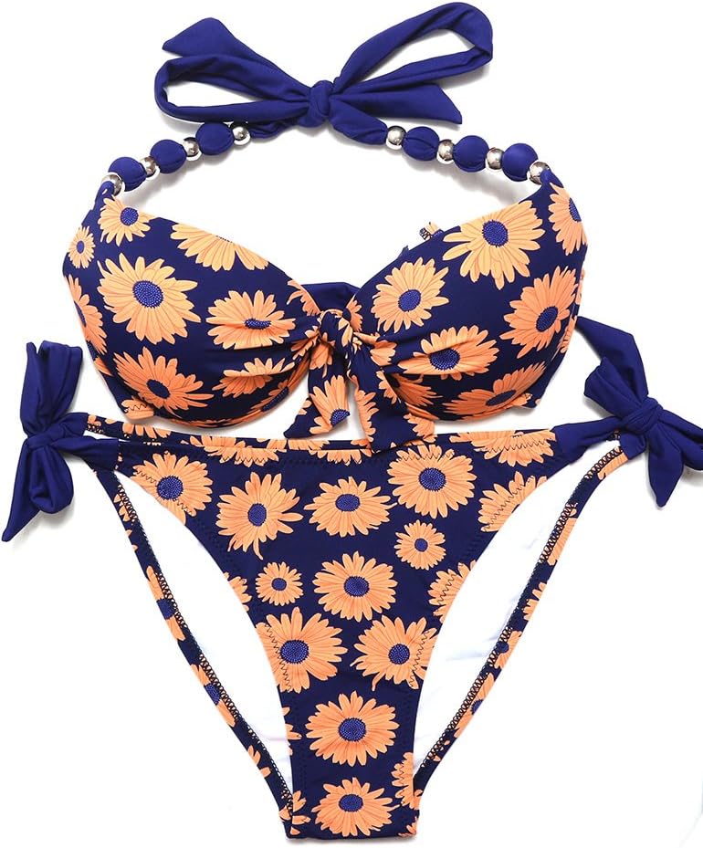 Womens Halter Swimwear Removable Push Up Pad Bikini Set