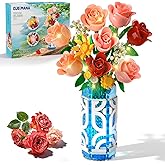CUBIMANA 14 Flowers Bouquet Building Set with Vase and LED Light, Valentine‘s Day Gifts for Her, 747 PCS Mini Roses Flower Botanical Building Blocks Toy, Artificial Roses Flowers Home Decor & Display