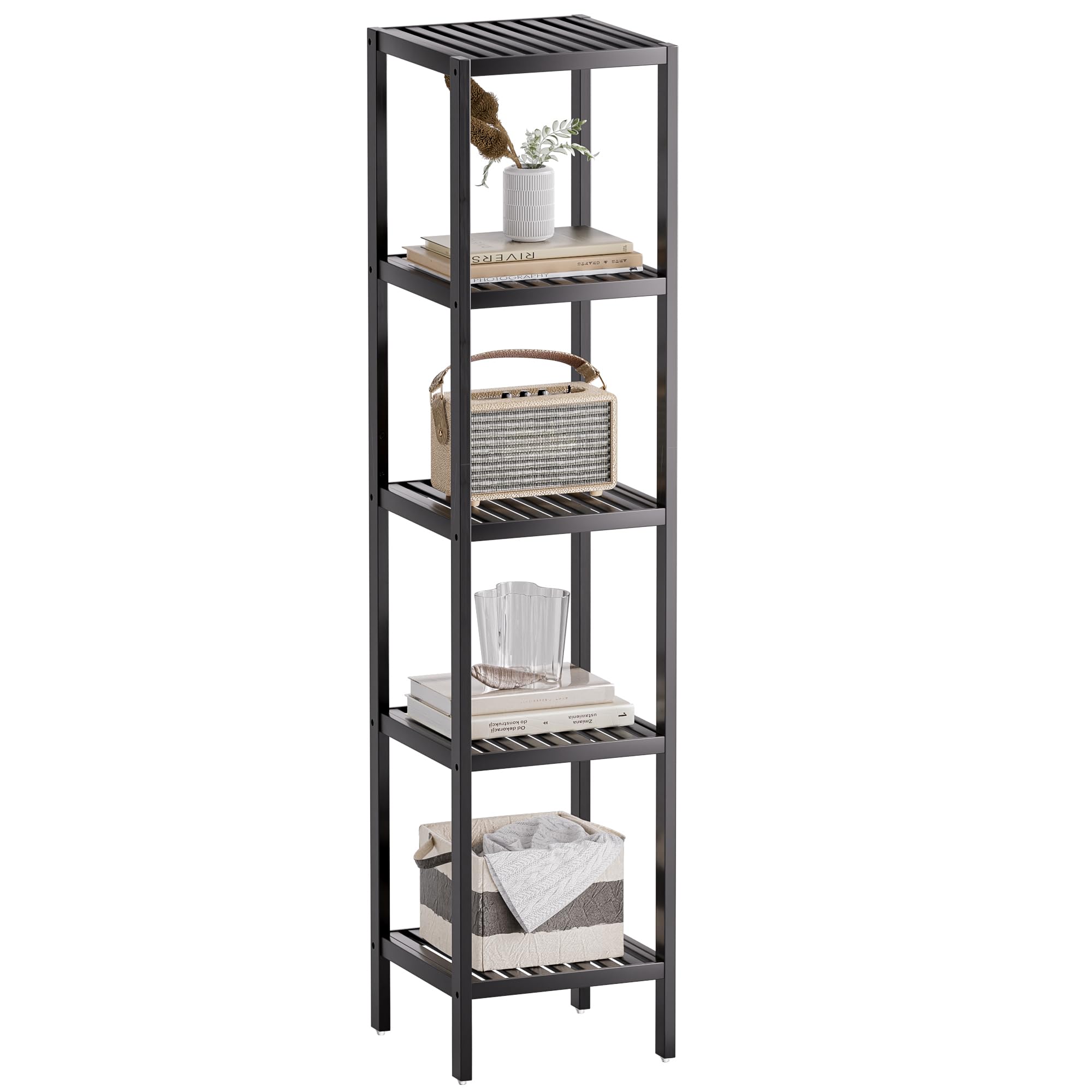 Photo 1 of * SCRATCHES * SMIBUY Bathroom Storage Shelf, 5-Tier Bamboo Rack Organizer, Multifunctional Shelving Unit for Living Room Bedroom Kitchen (Black)