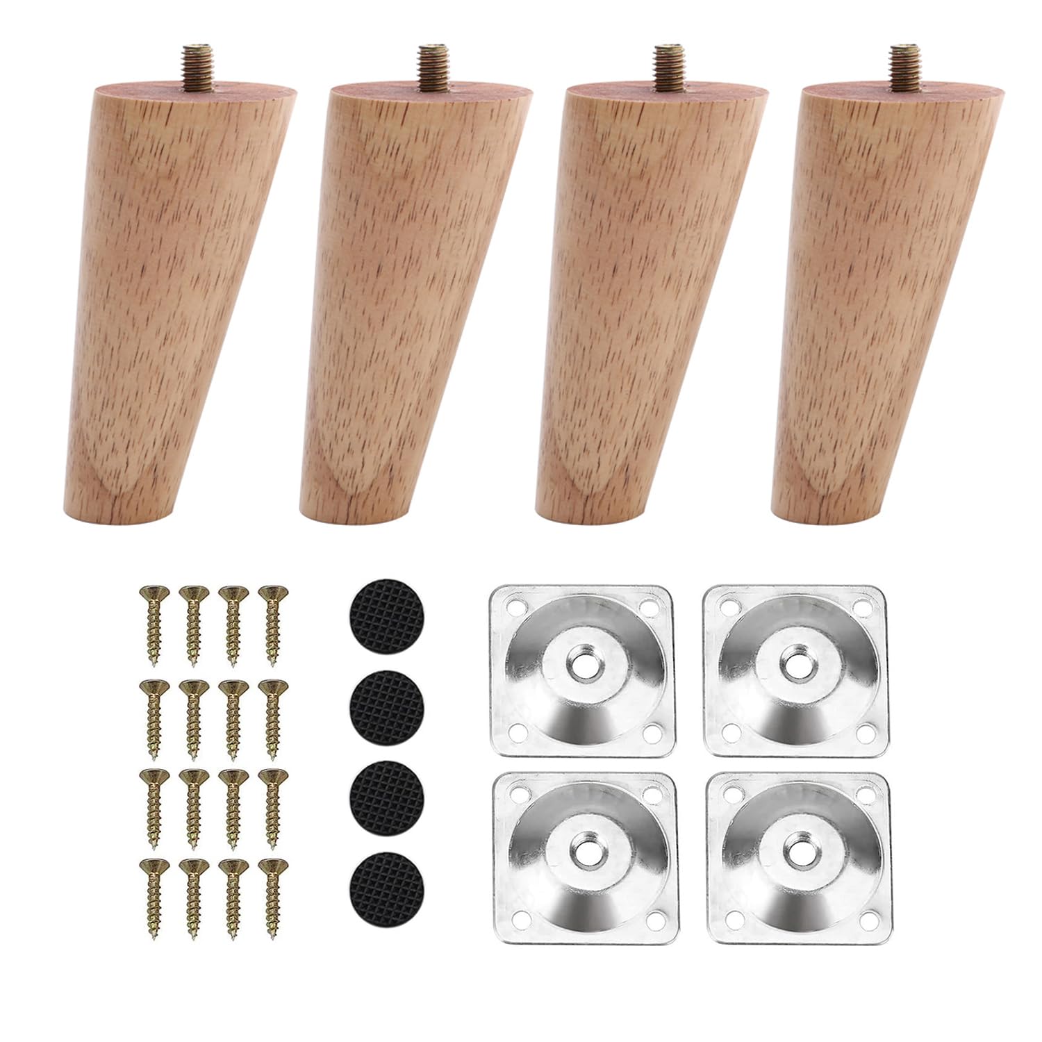 INMOZATA 4PCS Wooden Furniture Legs 10cm Replacement Sofa Legs Chair Legs with Mounting Plates & Screws, Furniture Feet for Chair Bed Sofa Couch Table Cupboard Cabinet Ottoman (10cm, Natural Colour)