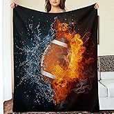 American Football Blanket 3D Print Throw Blanket White Ball in Fire and Water Soft Blankets Baseball Gifts for Kids Boys All Season Couch Bed Sofa Home Decor (American Football,60"×50")
