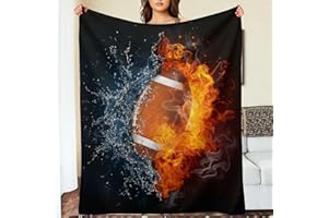MDKU American Football Blanket 3D Print Throw Blanket White Ball in Fire and Water Soft Blankets Baseball Gifts for Kids Boys All Season Couch Bed Sofa Home Decor (American Football,60"×50")