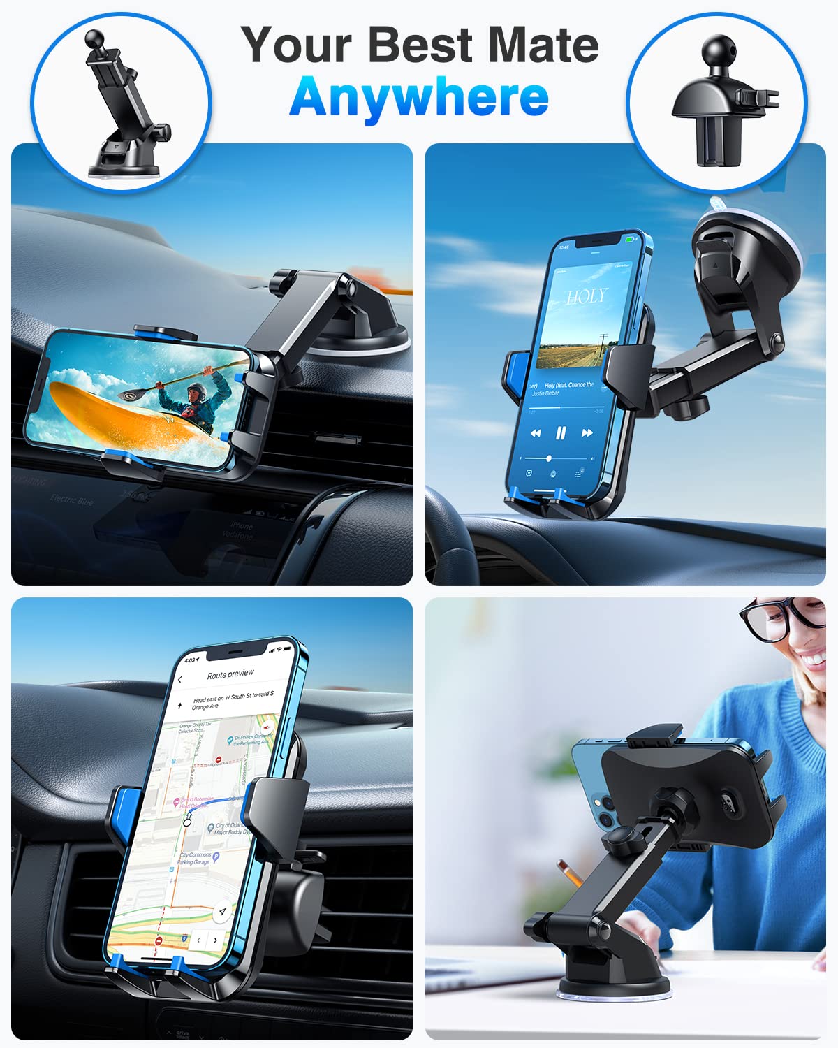 VANMASS 【85+LBS Strongest Suction & Military-Grade 2025 Ultimate Car Phone Mount【Patent Safety Certs】 Cell Phone Holder Truck Stand Dashboard Windshield Vent for iPhone 16 15 Pro Max 14 Samsung, Blue