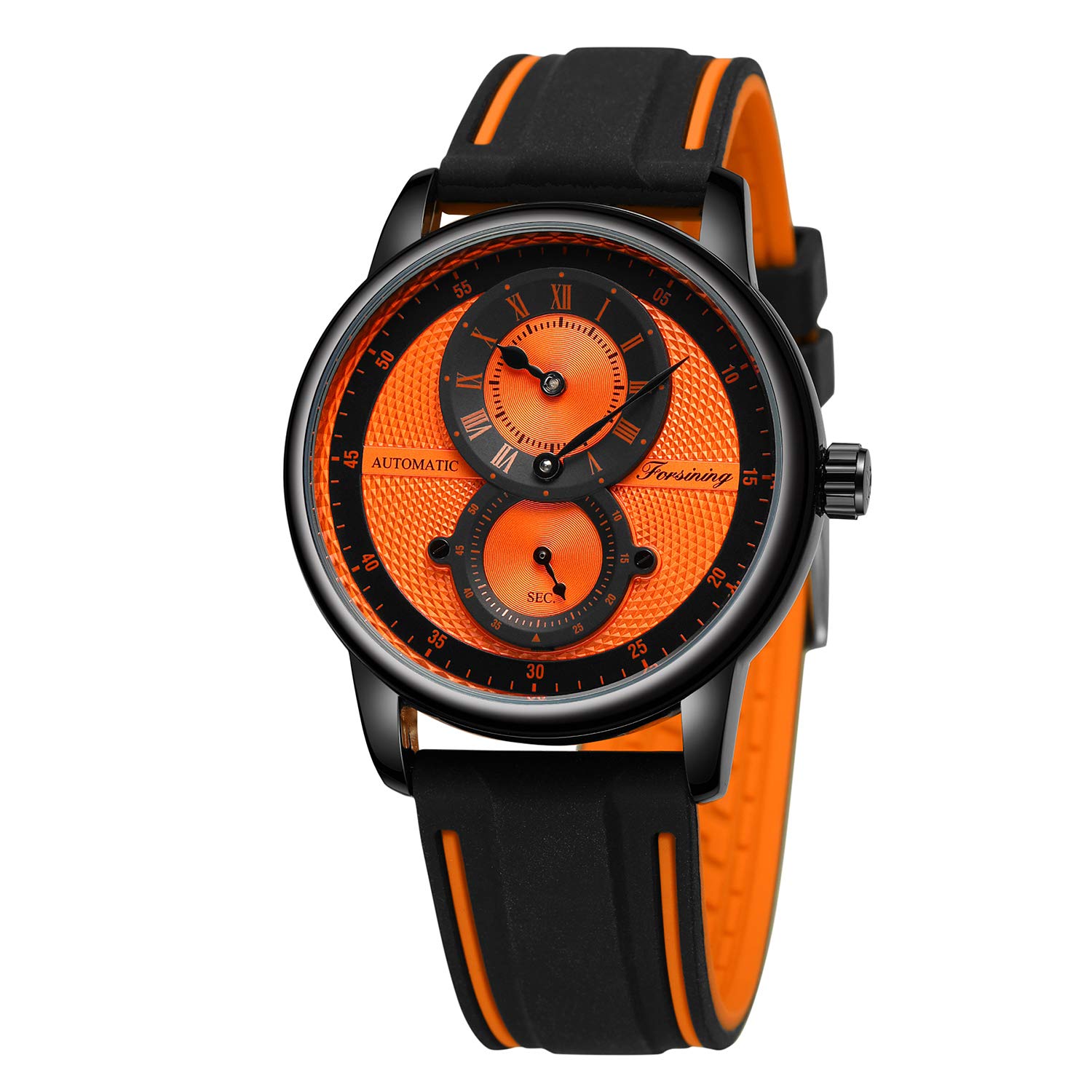 FORSINING Mens Waterproof Fashion Sport Watch with Rubber Band Lightweigh Automatic Wristwatch, Orange and Black, Sport