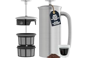 ESPRO P7 Brushed Stainless Steel French Press 304 – Patented Double Walled Micro-Filter Insulated French Press Coffee Maker, Grit-Free Brew - Heat Resistant BPA Free (18oz) - 1
