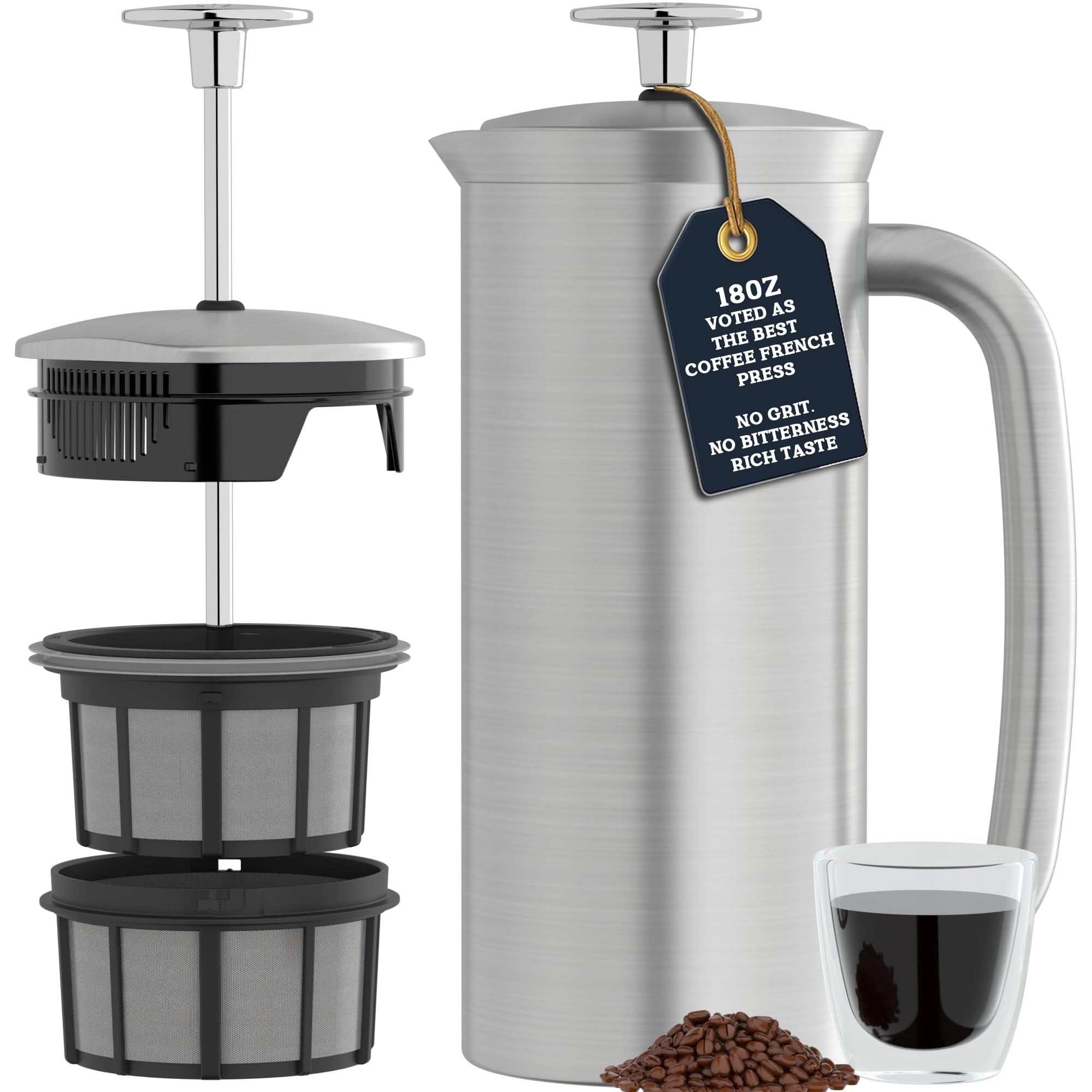 ESPRO P7 Brushed Stainless Steel Cafetiere – Patented Double Walled Micro-Filter Insulated French Press Coffee Maker, Grit-Free Brew - Heat Resistant BPA Free Coffee Maker (18oz) — image 1