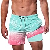 Cozople Mens Swim Trunks with Compression Liner 5.5" Inseam Quick Dry Bathing Suit Lightweight Swimming Shorts