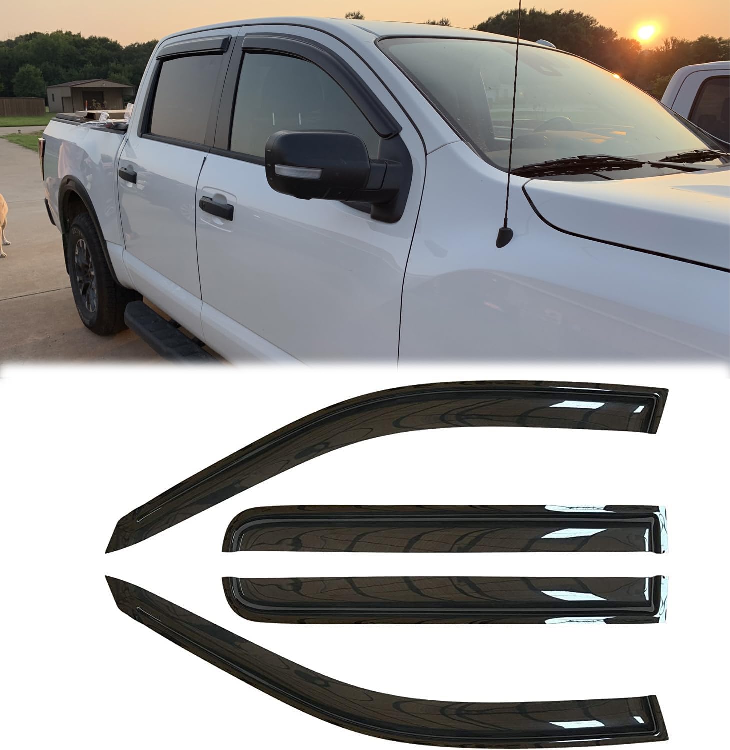 Photo 1 of *1 of each* Puermto 94977 Sunproof Waterproof Side Window Wind Deflector, 4pcs Protective Rain Guards Set, Window Visor fit for 2017-2024 Nissan Titan, 2016-2024 Nissan Titan XD Crew Cab