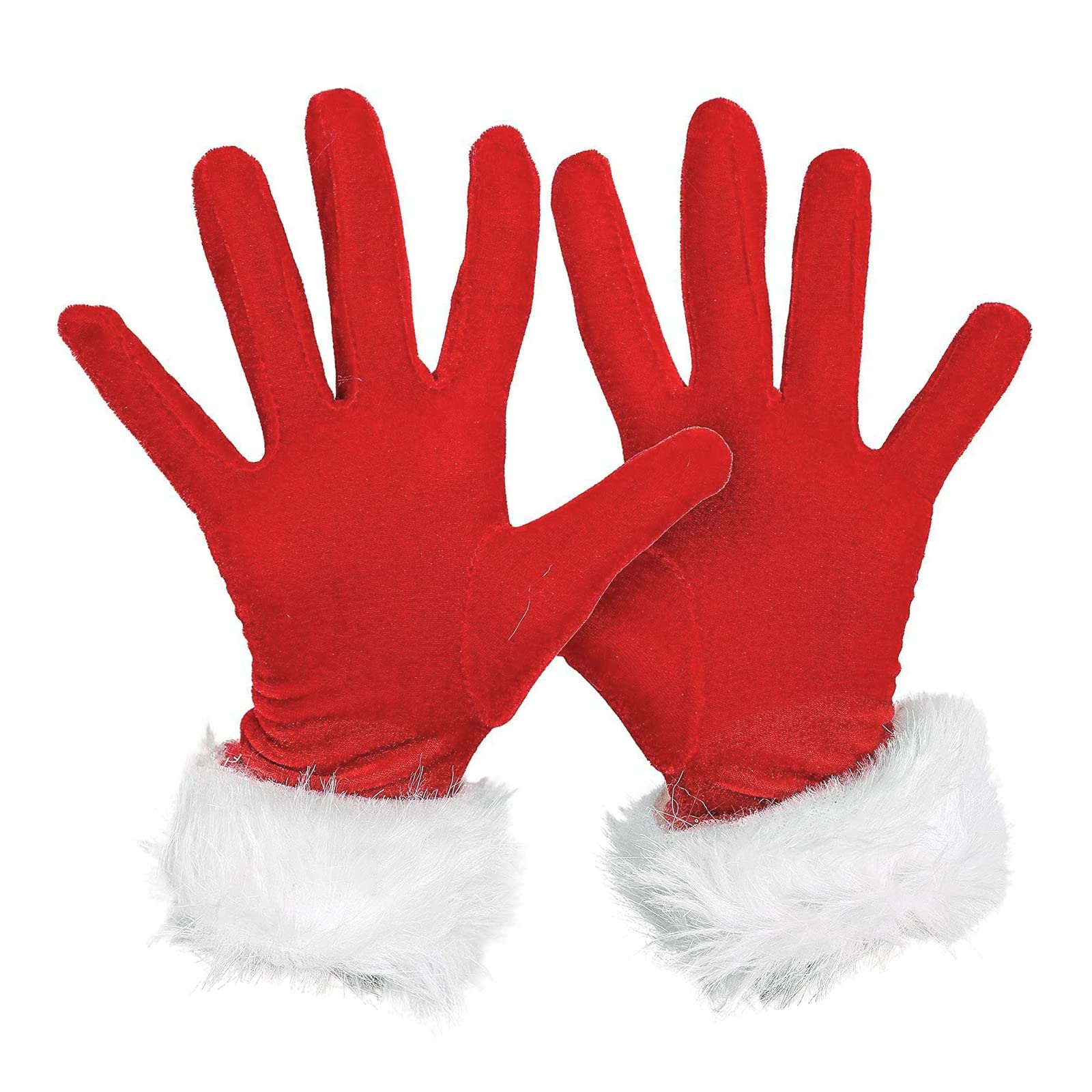 JIAHG Womens Red Velvet Satin Santa Claus Costume Handswear Gloves with White Feather & Gold Bells