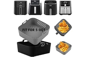 LYHOLKEER Air Fryer Silicone Liners for COSORI Air Fryer 9-in-1 5QT 5.8QT 6QT 6.8QT,2 Pcs Reusable Square Airfryer Liners for Ninja/Instant Pot Vortex Plus/Paris Hilton/Chefman/Cuisinart/Gourmia 6QT
