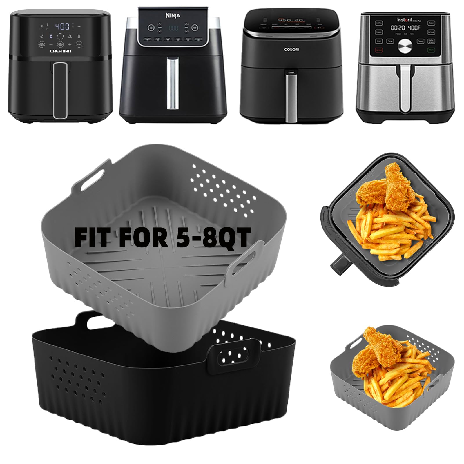 Photo 1 of LYHOLKEER Air Fryer Silicone Liners for COSORI Air Fryer 9-in-1 5QT 5.8QT 6QT 6.8QT,2 Pcs Reusable Square Airfryer Liners for Ninja/Instant Pot Vortex Plus/Paris Hilton/Chefman/Cuisinart/Gourmia 6QT