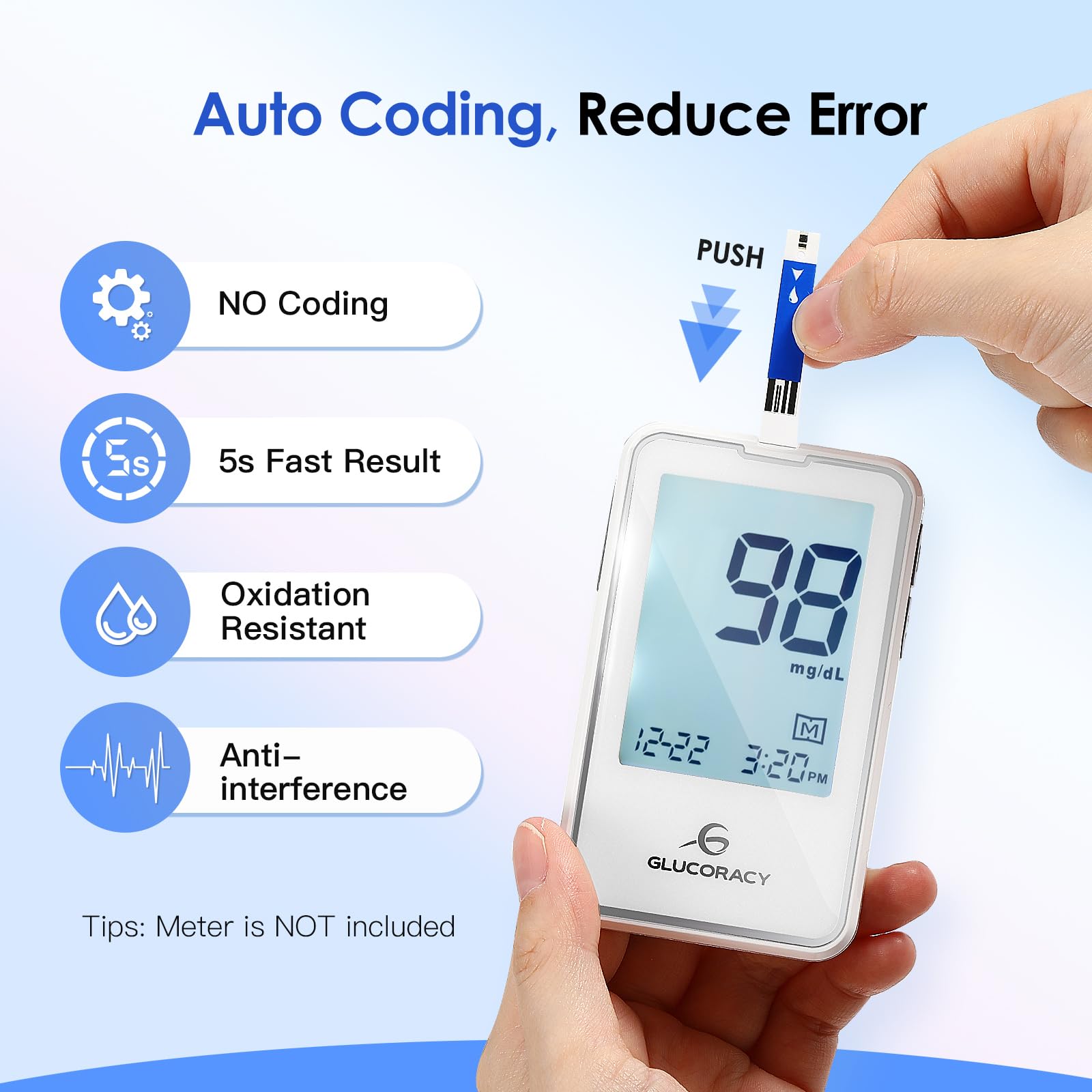 Glucoracy 300 Counts Blood Glucose Test Strips, Only Works with Glucoracy G-425-2/G-425 Blood Sugar Monitor, Self Diabetes Blood Glucose Home Monitoring, 6 Vials 50 Pieces Per Vial