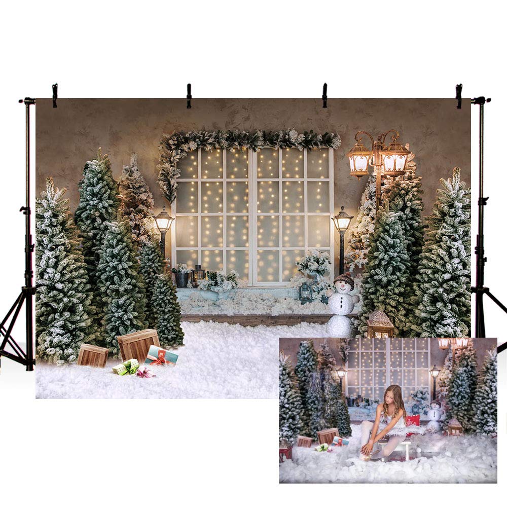 MEHOFOND 7x5ft Merry Christmas Photography Background Christmas Tree Glitter Lights Window Snow Backdrops Winter Xmas Birthday Holiday Party Decoration Banner Kids Family Photo Portrait Props