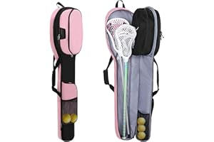 GOBUROS Lacrosse Stick Bag for Men Women, Padded Lax Equipment Bag with Separate Ventilated Shoe Compartment and Multi Pockets for Essentials, Black and Pink