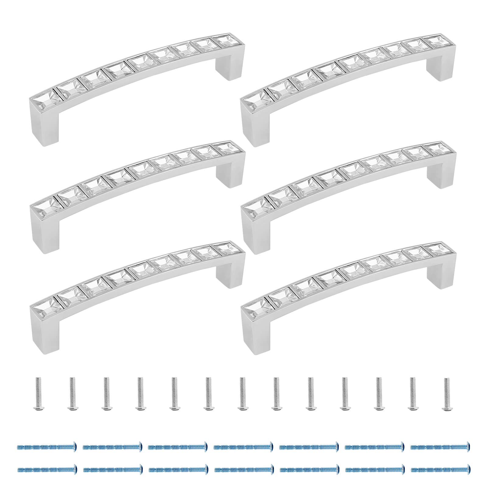Photo 1 of Bivethoi Crystal Drawer Pulls, Rhinestone Handles, Silver Zinc Alloy Cabinet Handles for Kitchen Cupboard Bedroom, 96mm / 3.78" (Hole Centers), Pack of 6