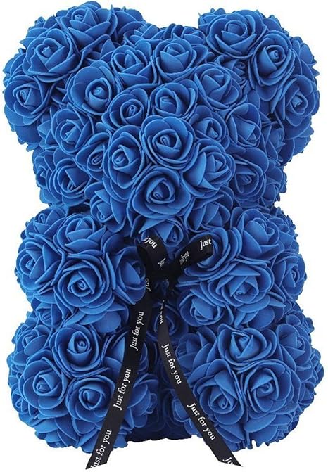 blue rose bear with box
