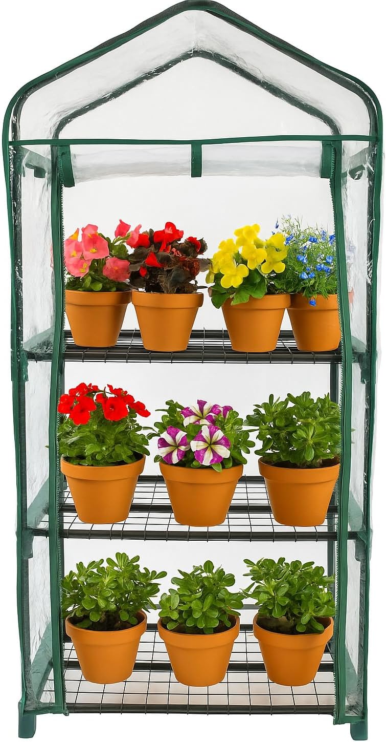 DIVCHI 3 Tier Greenhouse with Steel Frame Clear PVC Cover Indoors Outdoors