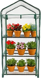 DIVCHI 3 Tier Greenhouse with Steel Frame Clear PVC Cover Indoors Outdoors