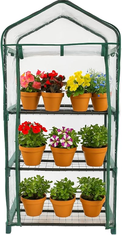 DIVCHI 3 Tier Greenhouse with Steel Frame Clear PVC Cover Indoors Outdoors
