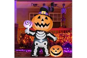 GOOSH 6 FT Halloween Inflatable Pumpkin Skull Body Outdoor Decorations Blow Up Yard Pumpkin with Built-in LEDs for Garden Lawn Party Decor