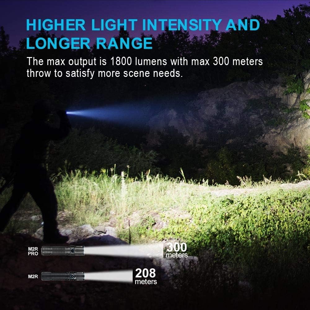 OLIGHT M2R Pro Warrior 1800 Lumens USB Magnetic Rechargeable Dual Switches Tactical Flashlight with 300 Meters Beam Distance, Powered by 5000mAh 21700 Battery: Sports & Outdoors