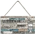 Printed Wood Plaque Sign Wall Hanging Welcome Sign Please Seat yourself Wall Art Sign Size 11.5" x 6" (Blue-Black)