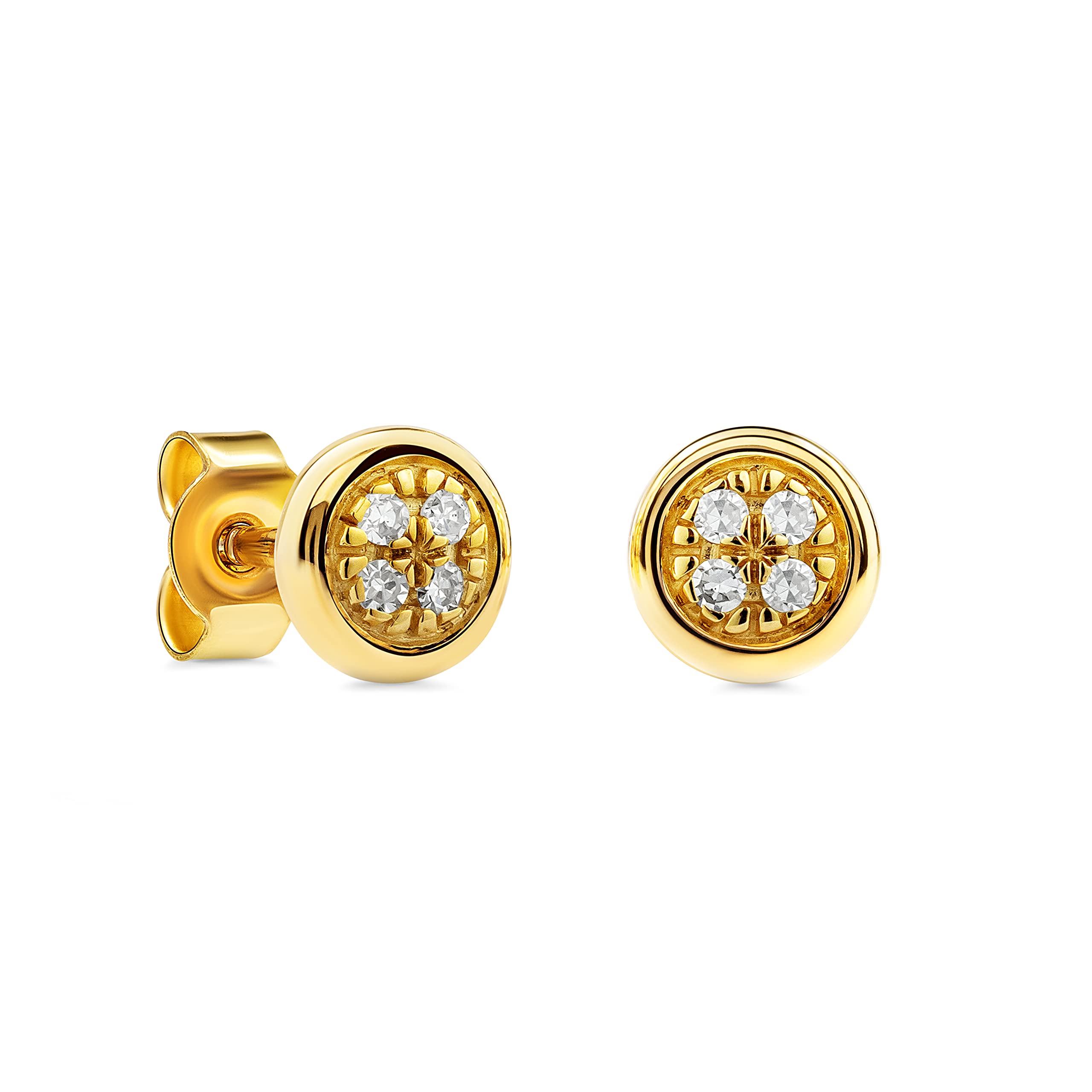 Miore 9 kt 375 Yellow Gold with 0.03 ct Diamonds Rubover Stud Earrings for Women Ø 4 mm