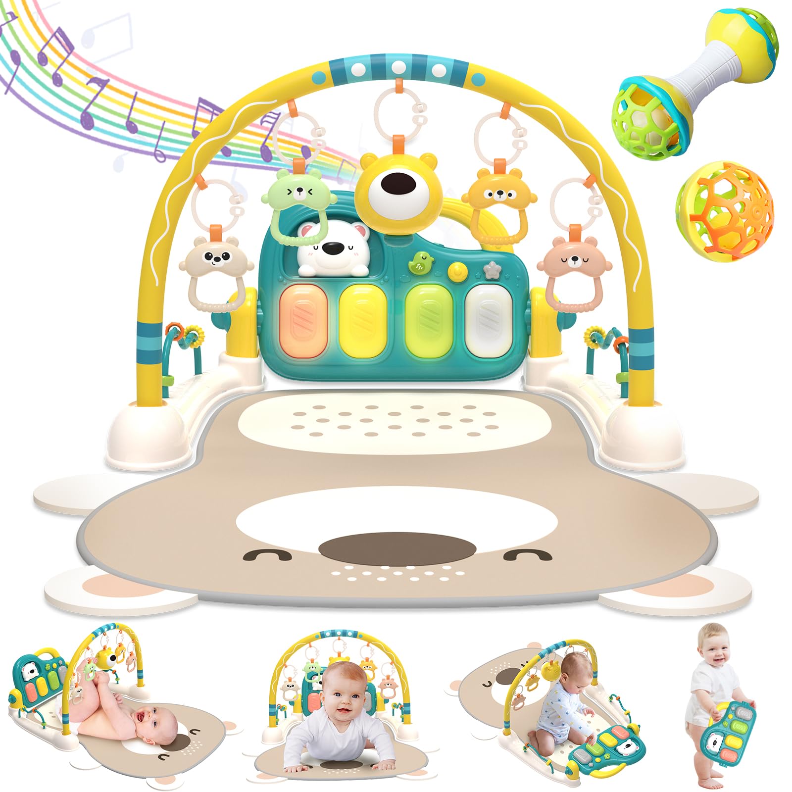 Photo 1 of ESOLOM Play Mat Gym, Tummy Time Mat for Infant Gifts, Kick and Play Piano With 7 Sensory Toys 0-6 Months, Activity Center for Newborns 0-3-6-9-12 Months