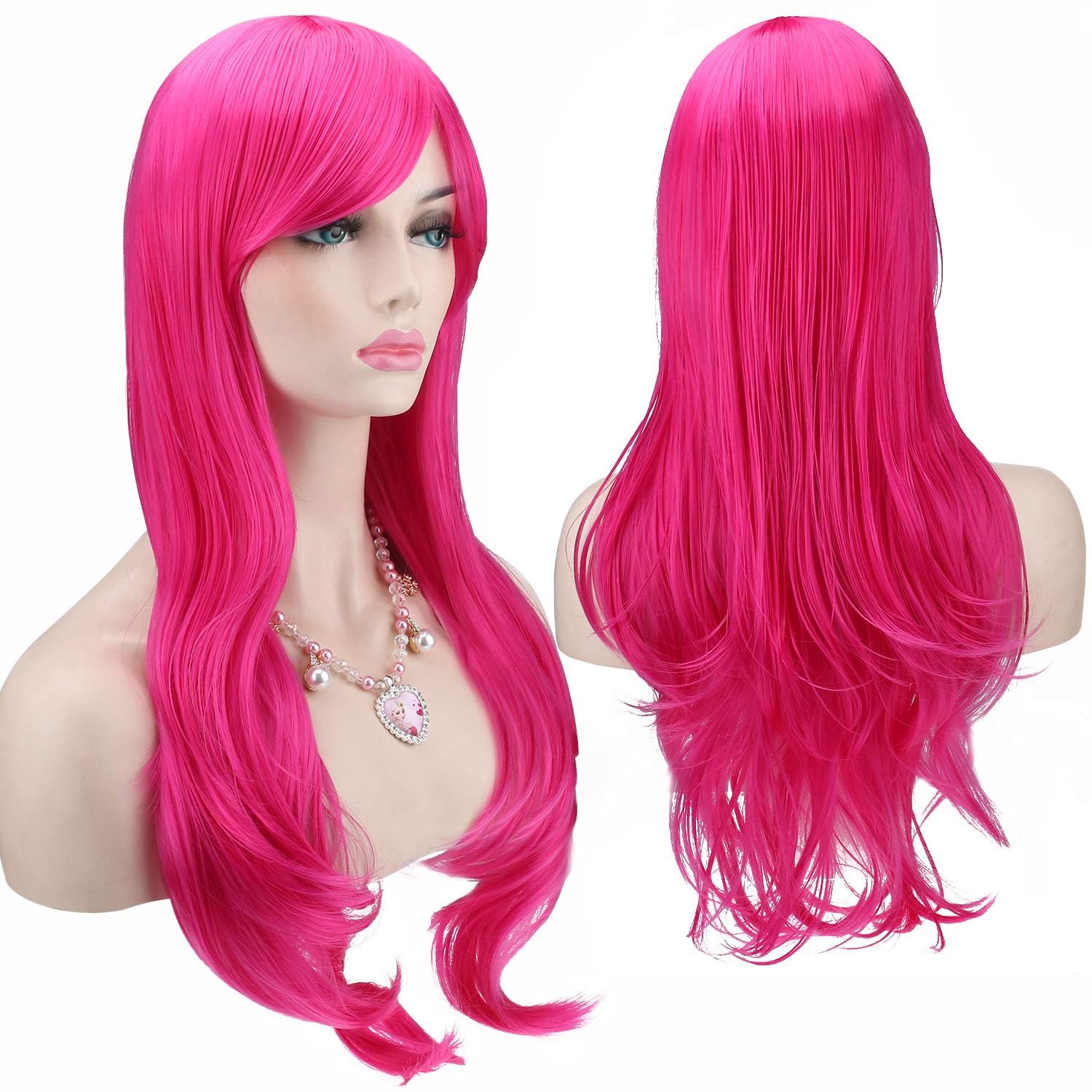 Colorfulpanda Cosplay Wig with Side Bangs Long Curly Full Hair Wig for Women Anime Halloween Costume Party 28 Inch/70cm Color Hot Pink — image 1