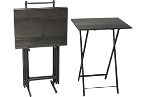 DITHOKO Wooden Folding TV Trays Set of 4: Industrial Eating Tray Tables for Living Room - Industrial Foldable Snack Side Table - Dinner Tables for Small Space (Grey)