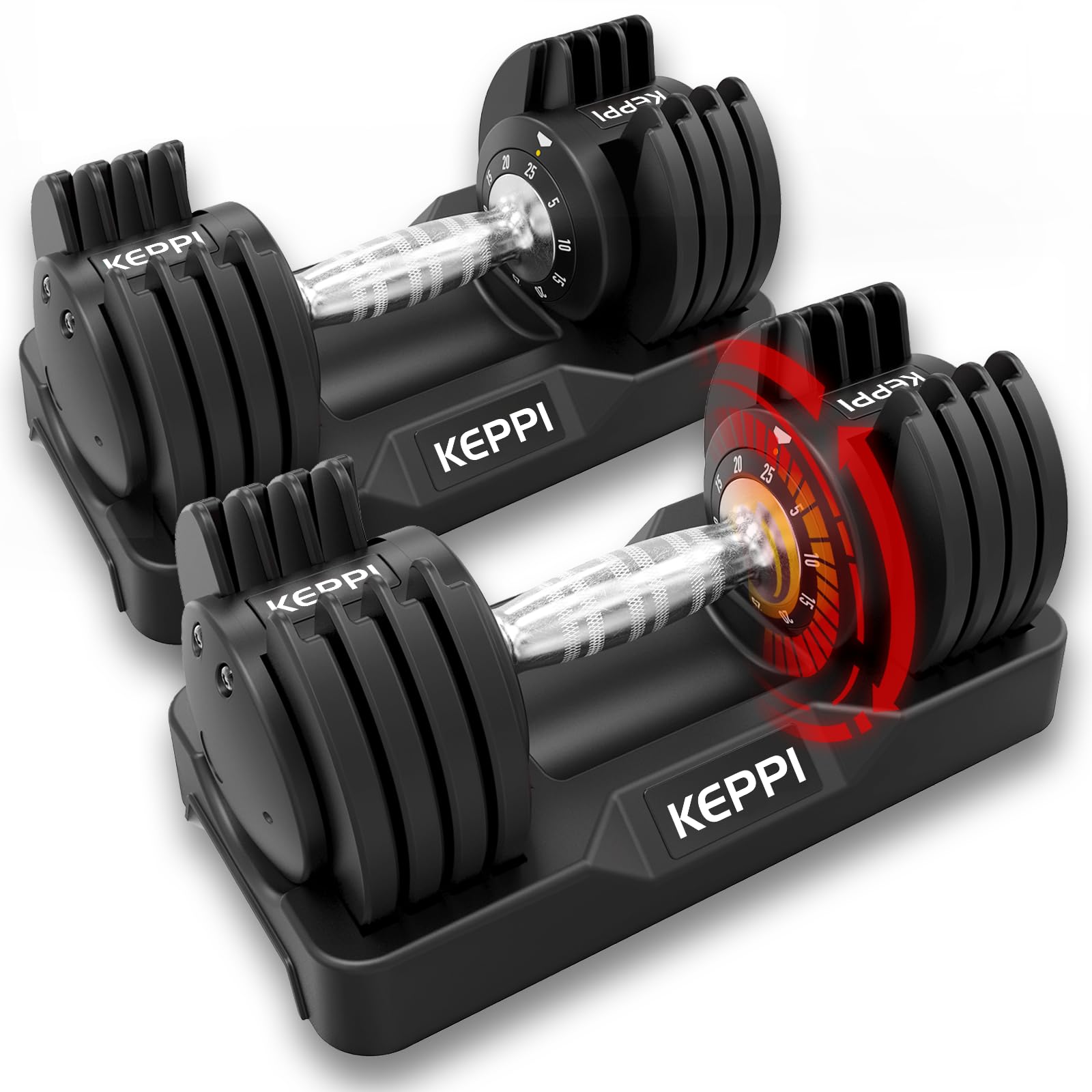 Keppi Adjustable Dumbbells Set - 25lb Pair | Fast-Adjust Weight Handle for Full Body Workout & Home Fitness