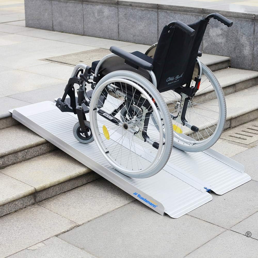 Ruedamann 2ft Aluminum Folding Threshold Ramp Wheelchair Ramps for Wheelchairs,Steps,Stairs,Curbs,Doorways,Non-Skid Surface Portable Wheelchair Ramp (MR607M-2): Health & Personal Care