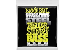 Ernie Ball Regular Slinky Stainless Steel Bass Guitar Strings, 50-105 Gauge (P02842)