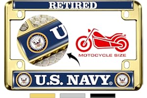 BESTLICENSEPLATEFRAMES [Officially Licensed Product] - Motorcycle Domed Custom-Made Personalized Metal License Plate Frame with Retired US Navy Eagle, Anchor logo Design - Gold