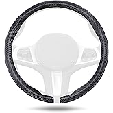 Aimato Car Steering Wheel Cover Carbon Fiber, Ultra-Thin Car Steering Wheel Cover,Comfortable & Breathable Microfiber,Universal Fit for Most Cars, Matte Black