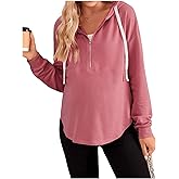 BEAUDRM Women's Maternity Half Zip Sweatshirts Long Sleeve Drop Shoulder Drawstring Hoodie